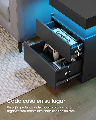 VASAGLE ▫️ Mesa de cabeceira, conjunto de 2, com extensão elétrica, 2 gavetas 6