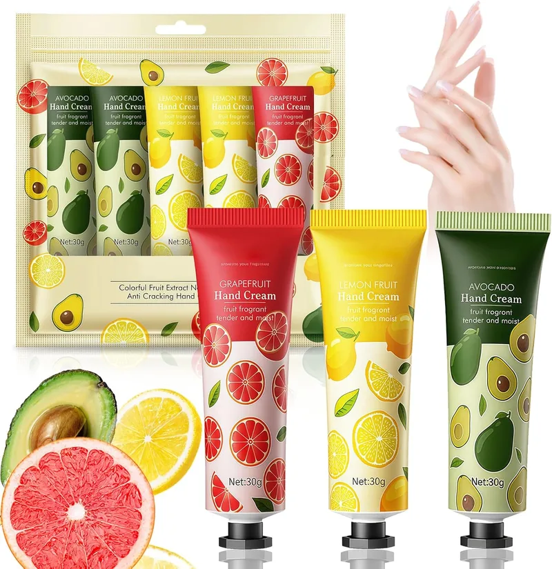 AONAT ▫️ Conjunto de cremes para as mãos 5pcs, hidratante para mãos secas, mini cremes de viagem perfumados, prenda para mulher, prenda para homem, kit de cuidados para as mãos com 3 fragrâncias diferentes, prenda ideal para mulheres e amigos