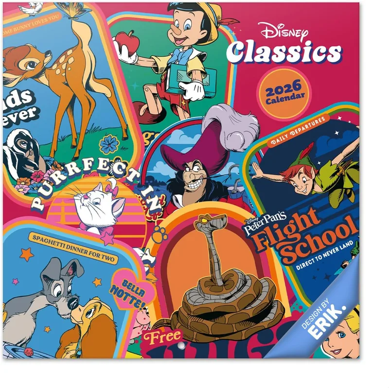Grupo Erik ▫️ Erik Group Calendário de Parede Clássicos Disney 2026 - Almanaque de Parede 2026: Planificador Mensal com Espaço para Anotações, Ilustrações e Fácil de Pendurar (30x30cm)