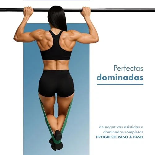 PORTENTUM ▫️ Elásticos para musculação – Conjunto de faixas elásticas de resistência com 4 ou 5 níveis de intensidade – Alças, fixação para porta, capas e saco – Ginásio em casa para homens e mulheres – Força, Fitness, CrossFit, Yoga 4