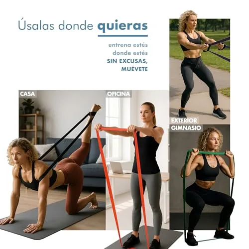 PORTENTUM ▫️ Elásticos para musculação – Conjunto de faixas elásticas de resistência com 4 ou 5 níveis de intensidade – Alças, fixação para porta, capas e saco – Ginásio em casa para homens e mulheres – Força, Fitness, CrossFit, Yoga 5