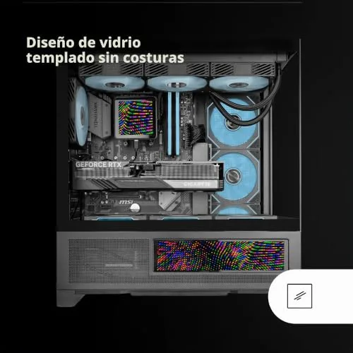 Mars Gaming ▫️ MC-LCDX, Caixa para jogos ATX, Ecrã IPS de 9,16" integrado e ligação HDMI, vidro temperado contínuo, painel inferior totalmente em malha, câmara dupla, suporte para refrigeração líquida até 360 mm, preto 3