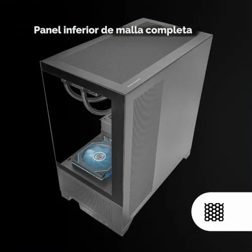 Mars Gaming ▫️ MC-LCDX, Caixa para jogos ATX, Ecrã IPS de 9,16" integrado e ligação HDMI, vidro temperado contínuo, painel inferior totalmente em malha, câmara dupla, suporte para refrigeração líquida até 360 mm, preto 4