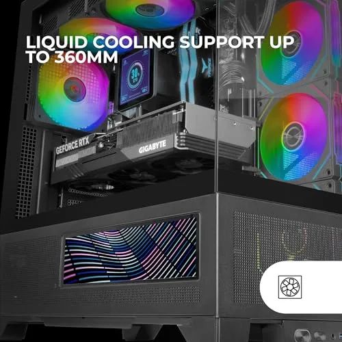 Mars Gaming ▫️ MC-LCDX, Caixa para jogos ATX, Ecrã IPS de 9,16" integrado e ligação HDMI, vidro temperado contínuo, painel inferior totalmente em malha, câmara dupla, suporte para refrigeração líquida até 360 mm, preto 5