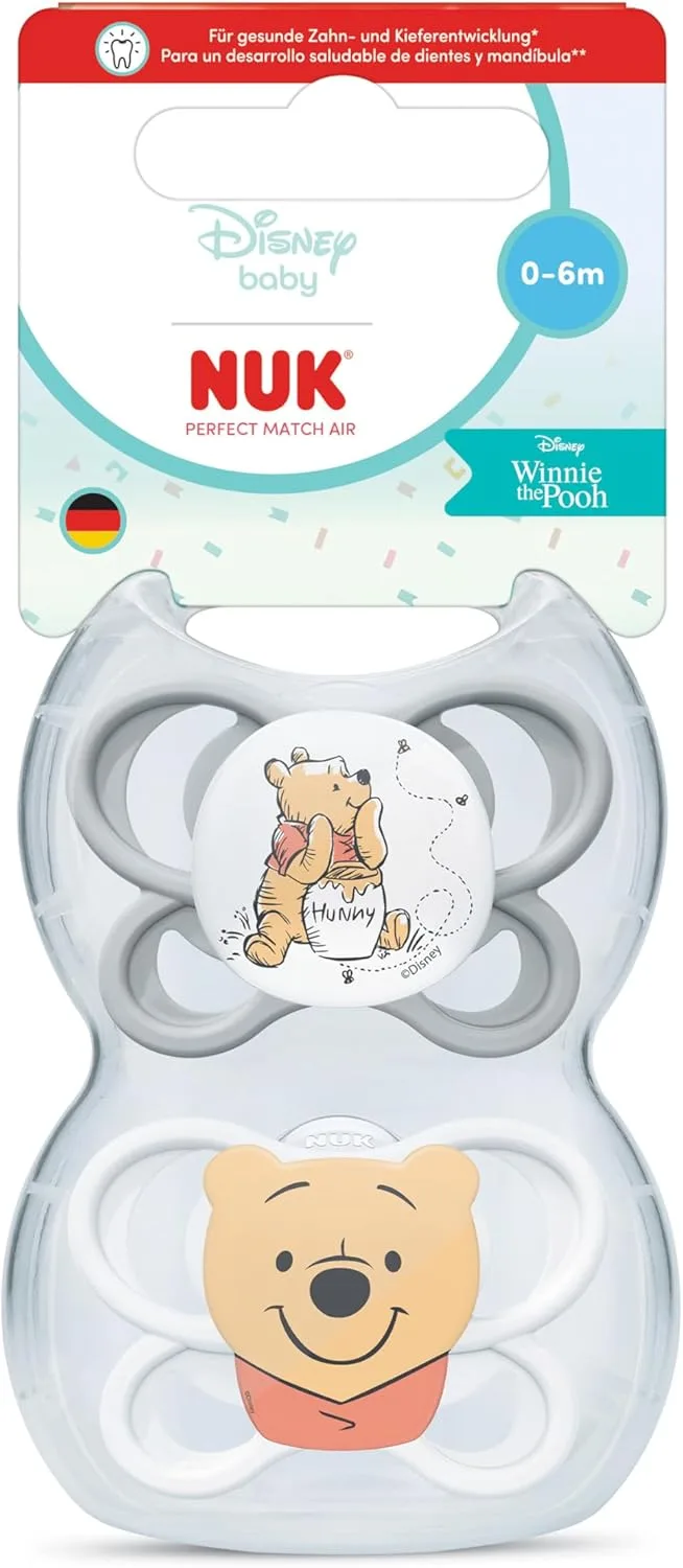 NUK ▫️ Chupeta de ar Perfect Match : 0-6 meses : Chupetas ortodônticas que facilitam a ventilação e evitam a irritação : 95% de aceitação pelos bebés** : Disney Winnie the Pooh : 2 unidades