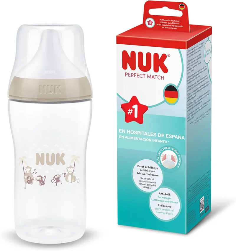 NUK ▫️ Biberão Perfect Match | 3+ meses | 260 ml | Biberão anti-cólicas | PP | Indicador de controlo de temperatura | Mono | 1 unid.