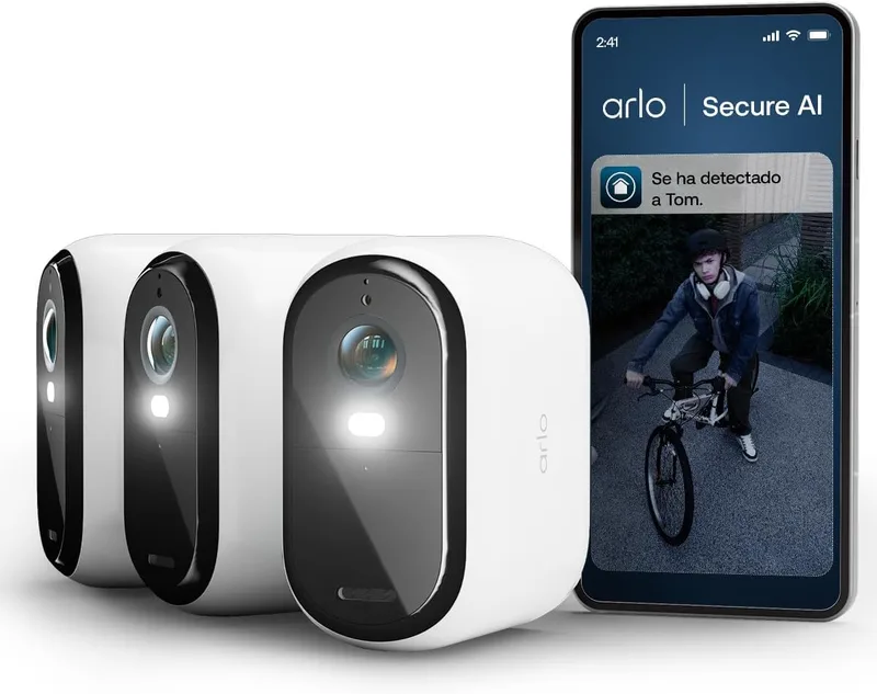 Arlo ▫️ Essential 3 2K XL, câmara Wi-Fi para exterior, bateria com autonomia de 24 meses, visão noturna a cores, sirene, áudio bidirecional, 3 câmaras brancas