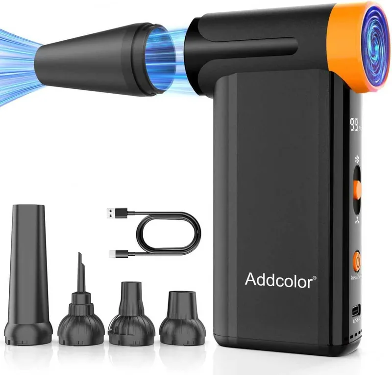 ADDCOLOR ▫️ AD51 - Espanador de ar comprimido de 2000 mAh com 8 velocidades ajustáveis, 106770 RPM com ecrã, sopradores portáteis para teclado, computador, carro, exterior, cama de ar, colchão de ar, etc.