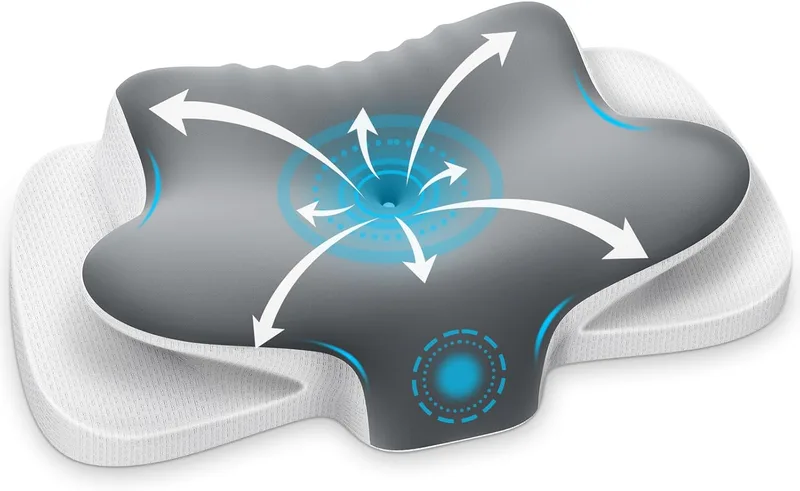 Ehomfory ▫️ Almofada cervical e de pescoço, almofada cervical de espuma viscoelástica respirável, almofada ergonómica 2 em 1 para dormir de lado, de barriga para cima e de barriga para baixo