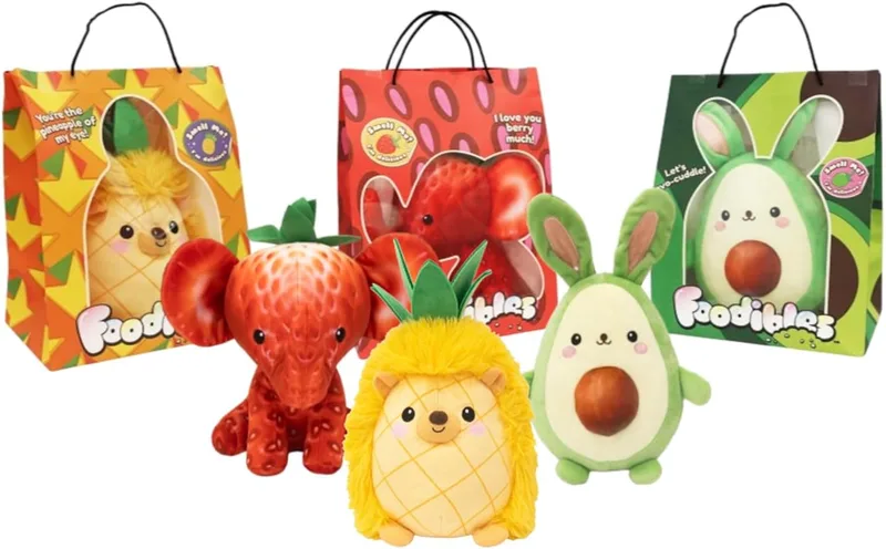 Cefa Toys ▫️ Peluches comestíveis grandes, macios e doces com aroma a frutos - Em forma de animal - 3 modelos: elefante, coelho e ouriço - Ideal para crianças a partir dos 3 anos