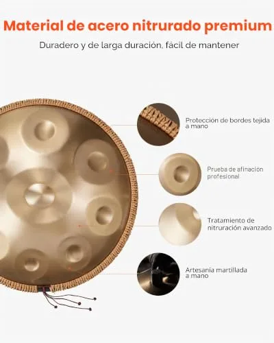 VEVOR ▫️ Tambor de Mão 55 cm, 9 notas, 432 Hz, Tambor Handpan em Ré Menor com Baquetas, Instrumento de Percussão com Saco de Transporte para Yoga, Meditação, Educação Musical para Principiantes, Dourado 4
