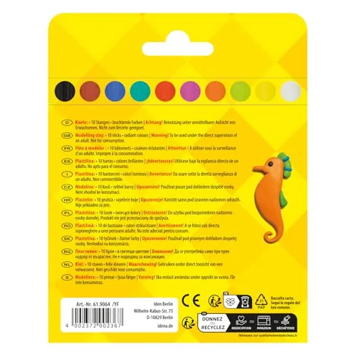 Idena ▫️ 90386 - Conjunto de plasticina com 50 barras em 10 cores, 5 caixas de cartão com 10 barras cada, diversão para as crianças modelarem 5