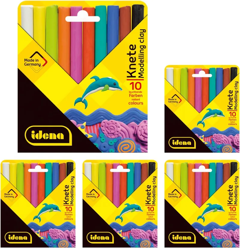 Idena ▫️ 90386 - Conjunto de plasticina com 50 barras em 10 cores, 5 caixas de cartão com 10 barras cada, diversão para as crianças modelarem