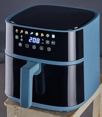 Tognana ▫️ Iridea, Fritadeira de ar quente de 6 L, dupla resistência, ecrã digital, temporizador, 80-200 °C, janela, 1700 W, Azul 2