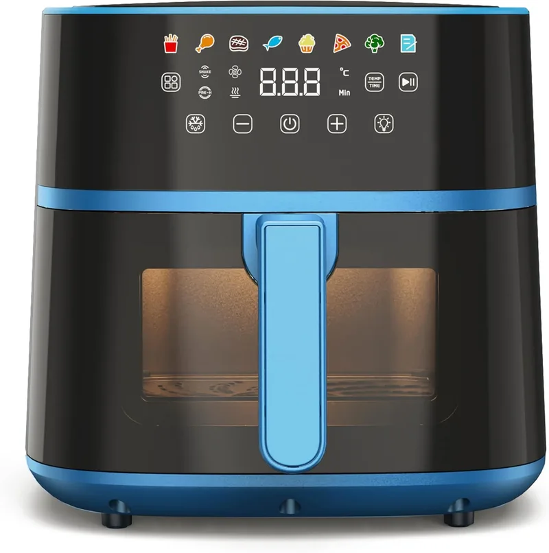 Tognana ▫️ Iridea, Fritadeira de ar quente de 6 L, dupla resistência, ecrã digital, temporizador, 80-200 °C, janela, 1700 W, Azul