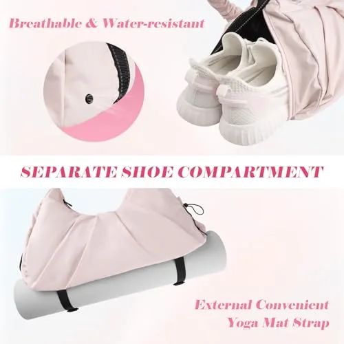 Dizdvizd ▫️ Mala de desporto, mala de ginásio para mulher com compartimento para sapatos e compartimento para artigos molhados, mala de viagem pequena, mala de desporto impermeável para meninas – ioga, fitness, natação 3