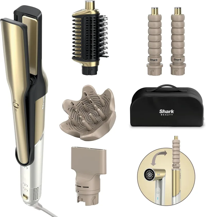 Shark ▫️ Glam Multi-Styler: Ondas e caracóis lisos e elegantes com bobes automáticos, difusor, concentrador turbo, escova de ar e alisador de cabelo