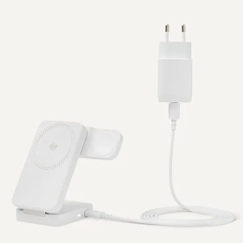 Amazon Basics ▫️ Estação de Carregamento Sem Fios 3 em 1, 25 W, Certificada pela Qi 2.2, Compatível com Magsafe, UE, 7,06 x 9,94 x 10,31 cm, Branca 5