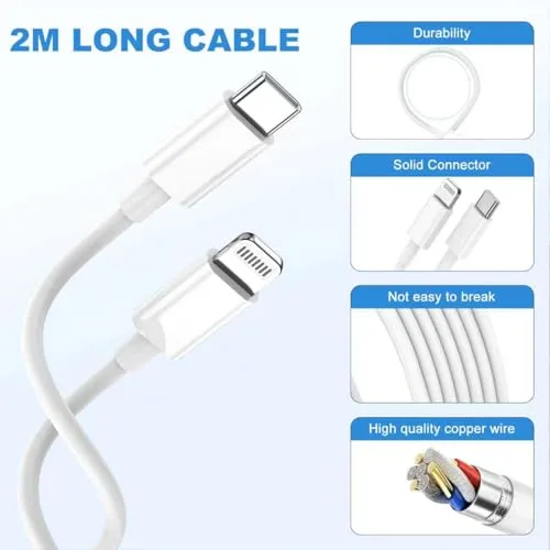 KTDRJN ▫️ Carregador de iPhone com carregamento rápido, carregador de iPhone de 25 W, certificado MFi, com ficha USB-C e cabo Lightning de 2 m, carregador de parede para Apple 14/14 Pro/14 Pro Max/14 Plus, 13, 12, 11, XS e XS Max 2