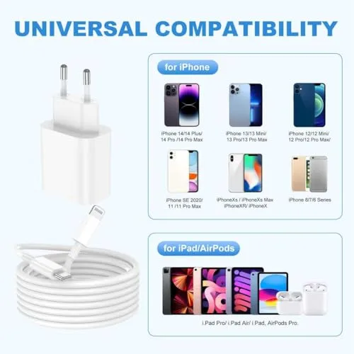 KTDRJN ▫️ Carregador de iPhone com carregamento rápido, carregador de iPhone de 25 W, certificado MFi, com ficha USB-C e cabo Lightning de 2 m, carregador de parede para Apple 14/14 Pro/14 Pro Max/14 Plus, 13, 12, 11, XS e XS Max 4