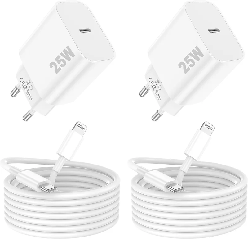 KTDRJN ▫️ Carregador de iPhone com carregamento rápido, carregador de iPhone de 25 W, certificado MFi, com ficha USB-C e cabo Lightning de 2 m, carregador de parede para Apple 14/14 Pro/14 Pro Max/14 Plus, 13, 12, 11, XS e XS Max