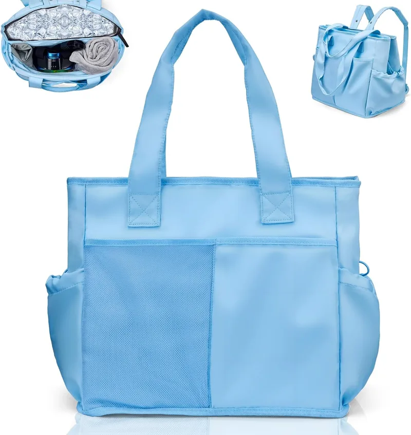 Odoland ▫️ Saco térmico dobrável saco térmico para 12 horas, à prova de fugas e com isolamento térmico, ideal para compras, piqueniques, praia, viagens e campismo, azul claro