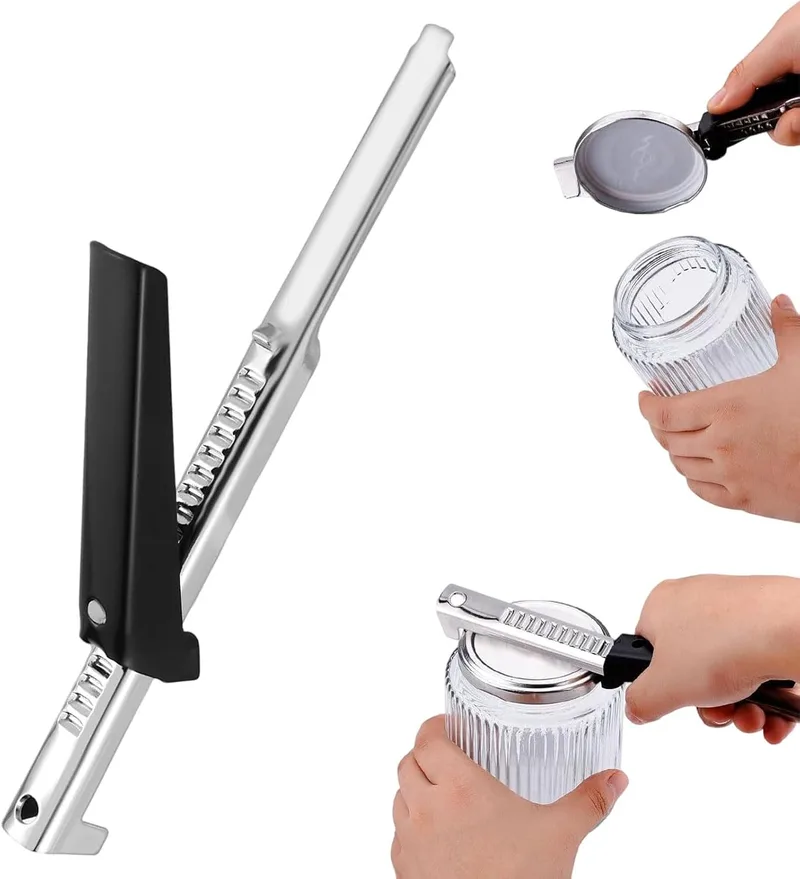 VQUNBG ▫️ Abridor de Latas Manual Ajustável, Abridor de Frascos em Aço Inoxidável, Abridor de Latas Ajustável para Pessoas com Força Reduzida nas Mãos, Crianças, Idosos e Mulheres, Preto