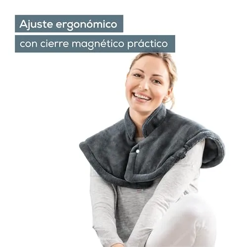 Beurer ▫️ HK 66 Cosy Almofada elétrica para ombros e pescoço, almofada elétrica com formato anatómico e fecho magnético, 3 níveis de temperatura com mecanismo de desligamento automático, lavável 5