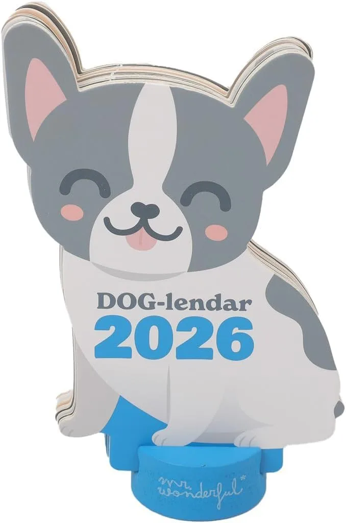 Mr. Wonderful ▫️ Mr Wonderful - Calendário de secretária 2026 com suporte - Bulldog