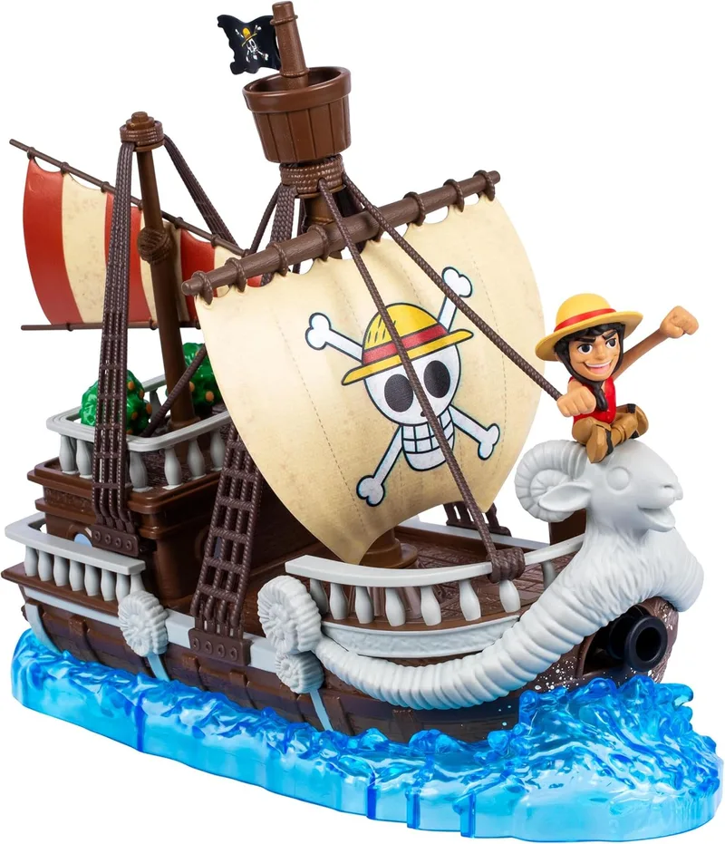 ONE PIECE ▫️ Navio da coleção Deluxe Going Merry de 24,13 cm; Design detalhado para brincar e exibir; Inclui uma figura de ação exclusiva do Luffy