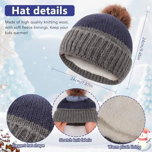 QKURT ▫️ Conjunto de gorro e cachecol de inverno para crianças, gorro de malha quente de inverno, cachecol, luvas mágicas às riscas para crianças dos 5 aos 12 anos 3