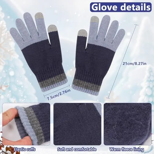QKURT ▫️ Conjunto de gorro e cachecol de inverno para crianças, gorro de malha quente de inverno, cachecol, luvas mágicas às riscas para crianças dos 5 aos 12 anos 5