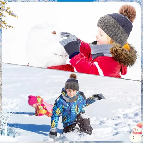 QKURT ▫️ Conjunto de gorro e cachecol de inverno para crianças, gorro de malha quente de inverno, cachecol, luvas mágicas às riscas para crianças dos 5 aos 12 anos 7