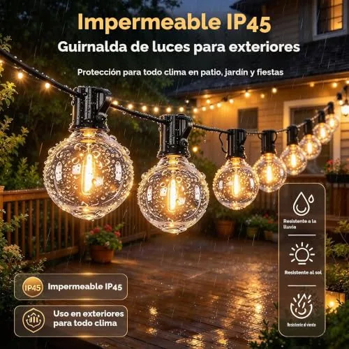 Svater ▫️ 13 Metros de Guirlanda de Luzes para Exterior G40 LED, Guirlandas Luminosas para Exterior à Prova de Água IP45, Guirlanda de Luzes para Jardim, Terraço, Pátio e Festas, 2700K Branco Quente 2