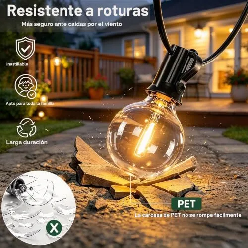Svater ▫️ 13 Metros de Guirlanda de Luzes para Exterior G40 LED, Guirlandas Luminosas para Exterior à Prova de Água IP45, Guirlanda de Luzes para Jardim, Terraço, Pátio e Festas, 2700K Branco Quente 3