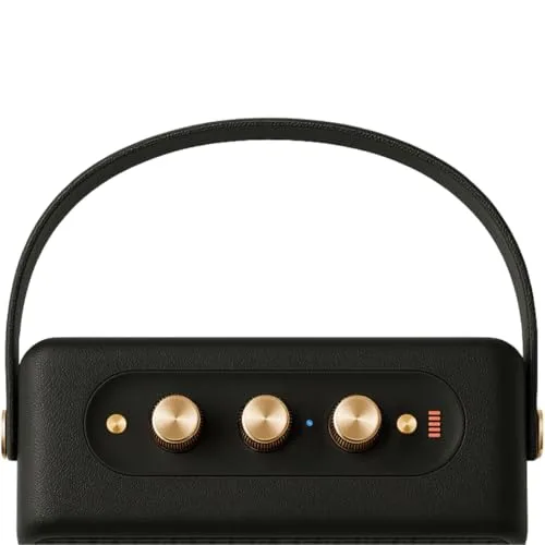 Thornton ▫️ Altifalante Bluetooth Flow - Altifalante estéreo sem fios portátil, resistente à água (IP67), 5 horas de reprodução, carregamento via USB-C, design retro com botões dourados 2