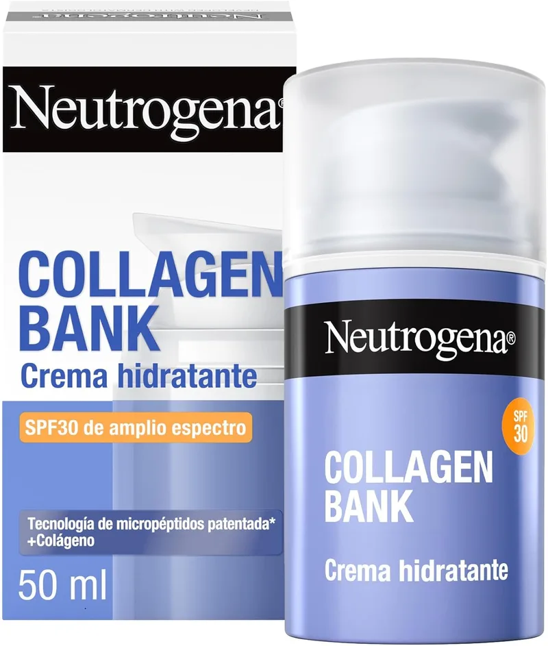 Listerine ▫️ Neutrogena Collagen Bank Creme Hidratante Facial SPF30 (1 x 50 ml), protetor solar anti-envelhecimento preservador do colagénio para uma pele mais suave, adequado para o rosto e pescoço.
