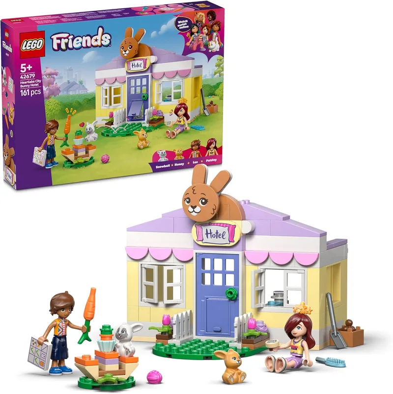 LEGO ▫️ Friends Heartlake City Bunny Hotel - Casa de Brinquedo com 2 Mini Bonecas, 2 Figuras de Animais e Acessórios para Animais de Estimação - Prenda de Aniversário para Raparigas a partir dos 5 anos - 42679