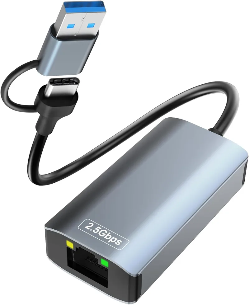Vonxite ▫️ Adaptador USB-C para Ethernet de 2500 Mbps, adaptador USB-Ethernet RJ45 2,5 Gbps 2 em 1, adaptador Ethernet, USB-C Ethernet, Ethernet USB-C, adaptador Ethernet para USB-C compatível com Windows, Mac, iOS, Linux e Chrome