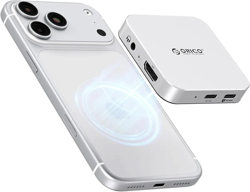 ORICO ▫️ Estação de acoplamento magnética USB-C caixa para SSD M.2 2230 NVMe, estação de acoplamento 6 em 1 com HDMI 4K a60 Hz, PD 100 W, USB-A/USB-C 10 Gbps, Áudio, Hub USB-C para iPhone MG5