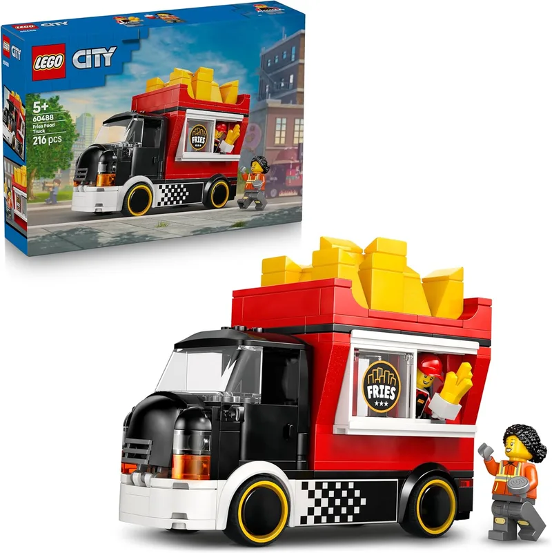 LEGO City Toy Camião de Batatas Fritas - Modelo de veículo com suporte amovível, 2 minifiguras e comida de brincar - Prenda de aniversário para crianças com mais de 5 anos - 60488