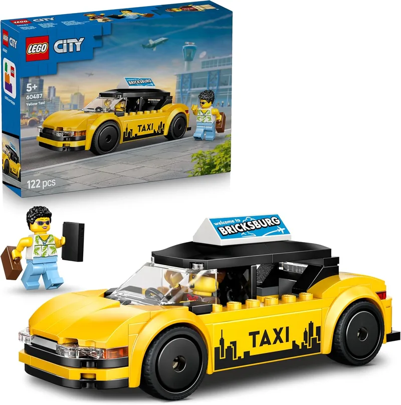 LEGO ▫️ Taxi Amarelo City de Brinquedo - Maquete de Carro Elétrico com Teto Removível e 2 Minifiguras - Conjunto para o Desenvolvimento da Motricidade Fina - Presente de Aniversário para Crianças a partir dos 5 Anos - 60487
