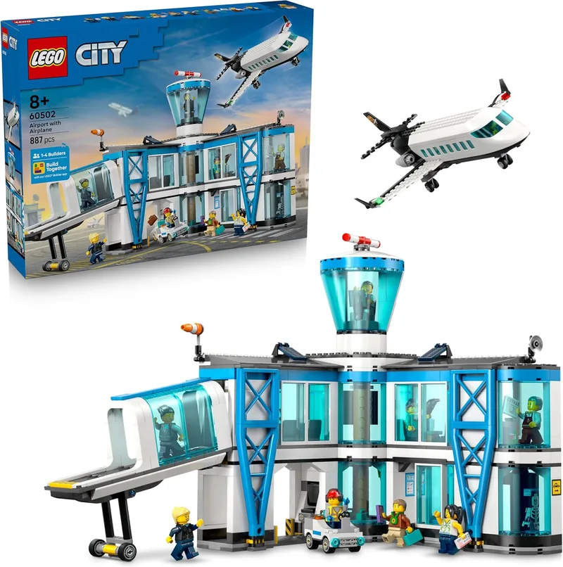 LEGO ▫️ Aeroporto com Avião de Brinquedo - Kit de Maquetes com Avião, Terminal, Rebocador, Passarela, 9 Minifiguras e Acessórios - Ideia de Presente de Aniversário para Crianças a partir dos 8 Anos - 60502