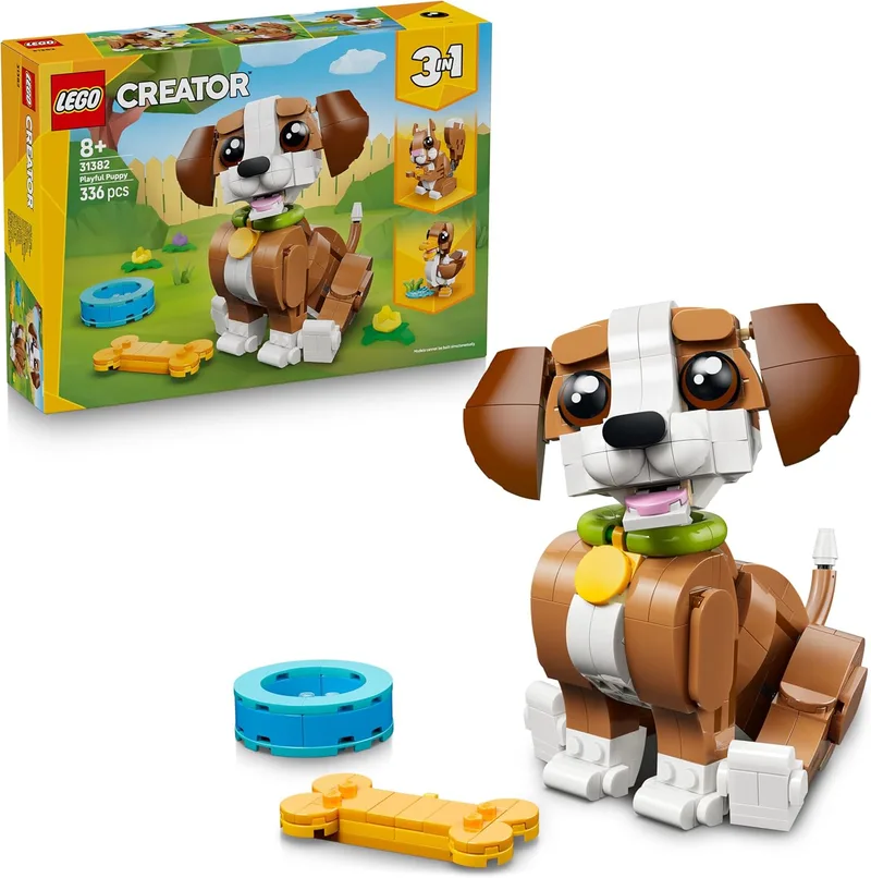 LEGO ▫️ Creator 3in1 Animais Fofos: Cachorrinho Brincalhão - Figuras de Animais Transformáveis Esquilo, Pato e Cão Brinquedo - Prenda de Aniversário para Rapazes e Raparigas a partir dos 8 anos - 31382