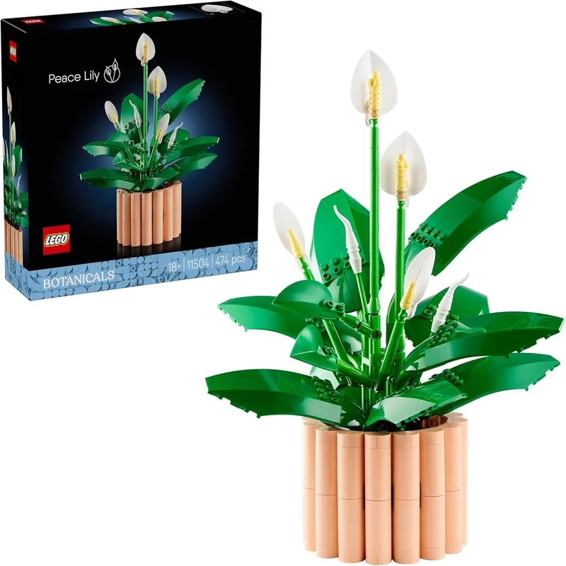 LEGO ▫️ Botanicals Peace Lily - Planta de interior com vaso artificial - Decoração de sala e quarto - Modelo adulto com flor e botões brancos - Ideia para prenda de mulher - 11504