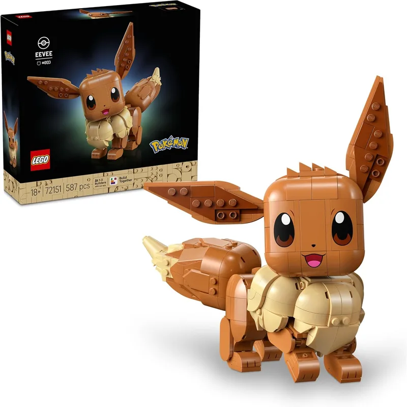 LEGO ▫️ Pokémon Eevee - Kit de construção para adultos - Maquete 3D de quebra-cabeças de anime - Figura articulada com membros, orelhas e cauda móveis - Decoração para o quarto - Presente para gamers - 72151