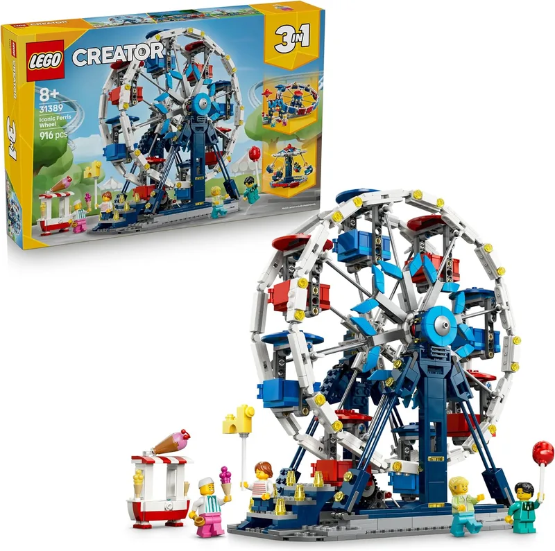 LEGO ▫️ Creator 3 em 1 Roda-gigante clássica de brincar - Modelo transformável numa atração «OVNI» ou num carrossel - Decoração para o quarto das crianças - Presente de aniversário para meninos e meninas a partir dos 8 anos - 31389