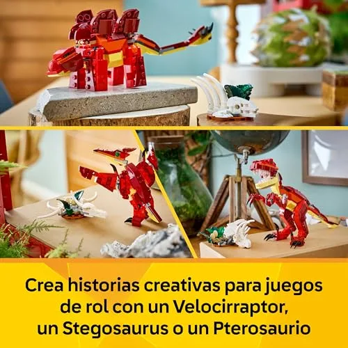 LEGO ▫️ Creator 3 em 1 Dinossauro Feroz - Figuras de dinossauros transformáveis em velociraptor, estegossauro ou pterossauro - Presente de aniversário para meninas e meninos a partir dos 8 anos - 31379 3