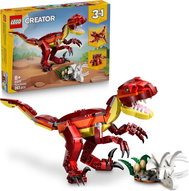 LEGO ▫️ Creator 3 em 1 Dinossauro Feroz - Figuras de dinossauros transformáveis em velociraptor, estegossauro ou pterossauro - Presente de aniversário para meninas e meninos a partir dos 8 anos - 31379