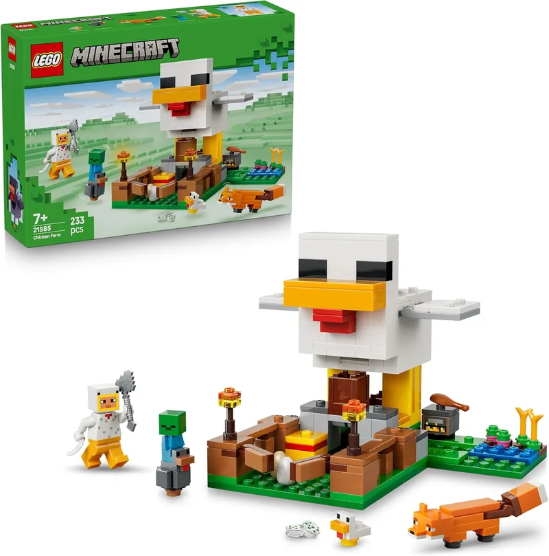 LEGO ▫️ Minecraft A Quinta das Galinhas - Quinta de Brincar com Minifiguras do Fã do Frango, do Bebé Zumbi e da Figura da Raposa - Presente para Crianças e Meninos a partir dos 7 Anos - 21585